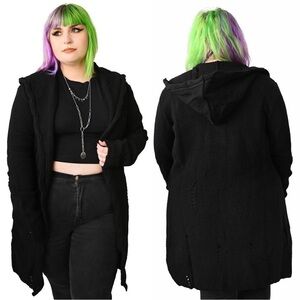 Foxblood Open Front Textured Dream Hooded Distressed Cardigan Sweater - M/L